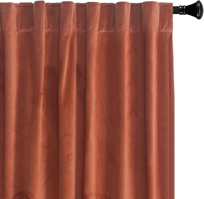Roslynwood Luxury Soft Pumpkin Velvet Curtains 84 inches Long Back Tab Thermal Insulated Blackout Window Drapes for Living Room/Bedroom/Dining Room, W52 x L84, 2 Panels