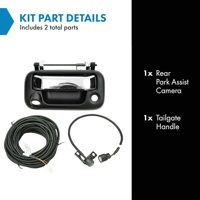 TRQ Rear View Camera Add On Kit w/Wiring Harness & Tailgate Handle Compatible with Ford