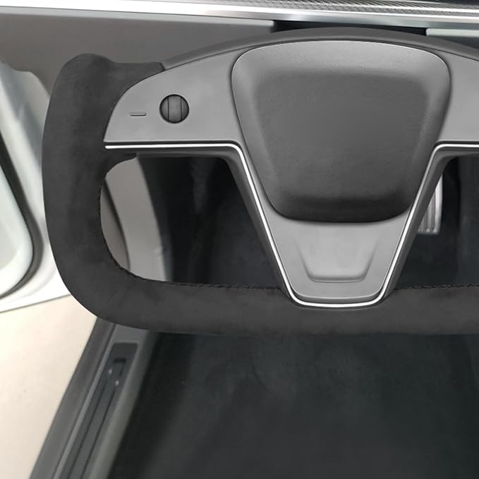 MEWANT Hand Stitch on Black 9040 Athsuede Steering Wheel Cover Wrap for Tesla Model S Yoke 2021-2023 Model X 2021-2023