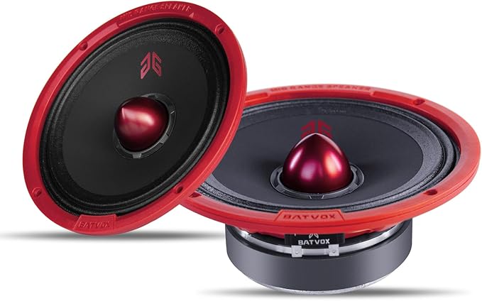 MX65E1 Loudspeaker 6.5 Inch Midrange 400 Watts 6 Ohms Red Bullet, Premium Quality Audio Door Speakers for Car or Truck Stereo Sound System, Red (2 Speakers)