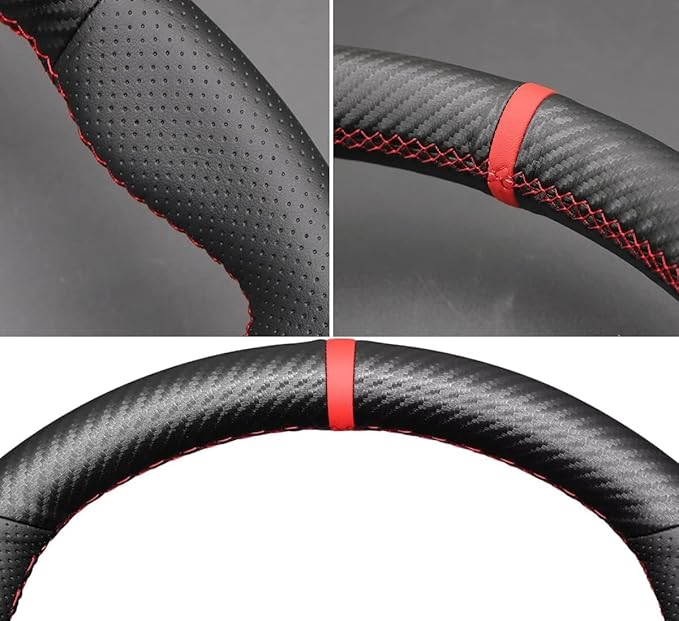 Carbon Fiber Leather Steering Wheel Cover for Ford F-150 2021-2026 /Ford F-250 F-350 F-450 F-550 F600 2023 2024 2025 2026 /Ford Expedition F150 Lightning 2022-2024 Accessories Custom OEM Parts