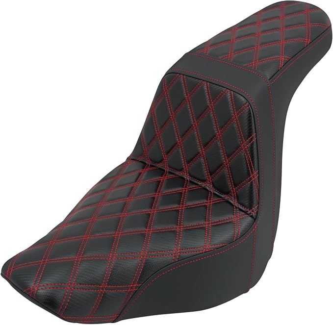 One-Piece Driver Passenger Seat Motorcycle 2-Up Seat Fit for Harley Sport Glide FLSB Low Rider FXLR FXLRS FXLRST 2018-later (Red Stitching)