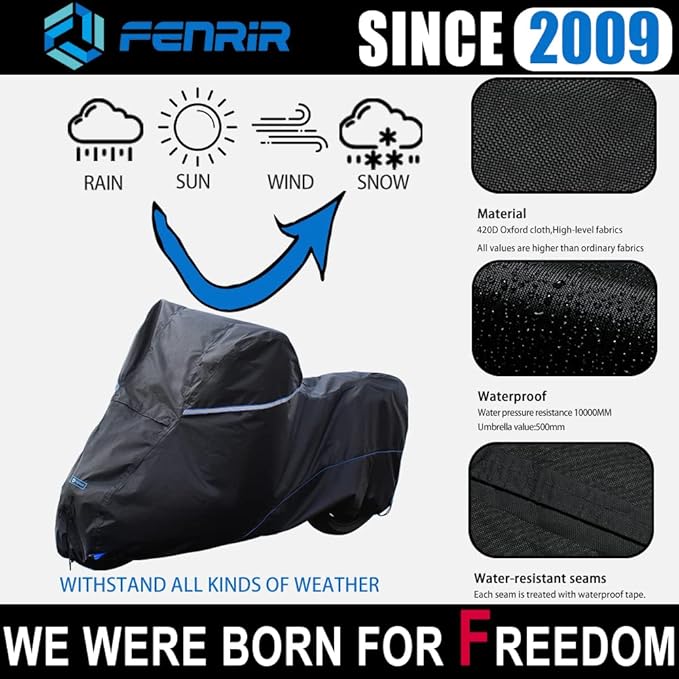 FENRIR 420D Oxford Cloth 88.6" 225CM Motorcycle Cover Exhaust Pipe Anti-Scalding Waterproof Outdoor Outside Storage for Naked Sprot Supermoto Motocross Cruise Street Bike Supersport Scooter Dirt Bike