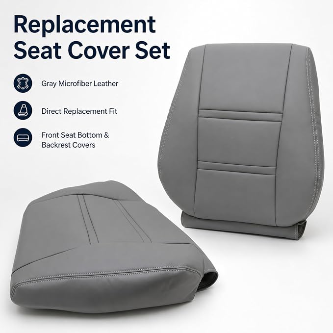 NLQR Driver and Passenger Side Bottom and Top Back Replacement Seat Covers Gray Compatible with Toyota Land Cruiser 1990 1991 1992 1993 1994 1995 1996 1997