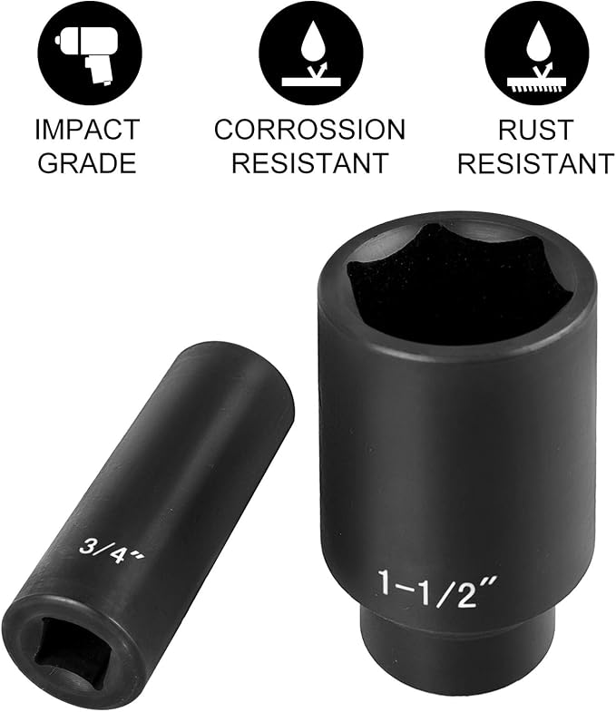 VEVOR Impact Socket Set - 1/2" Inch 19-Piece Set, 1/2 to 1-1/2" SAE 6-Point Impact Sockets