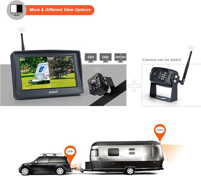 Digital Wireless Backup System, Waterproof and Night Vision Wireless License Plate Rear View Camera + 4.3’’ Wireless Display for RV, Cars, Truck, Vans