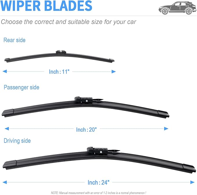 Gavimnal® 24"+20"+11" Silicone Wiper Blades Replacement For Ford Escape 2020-2023,All-Season Front Rear Windshield Wiper Blades(Set of 3)