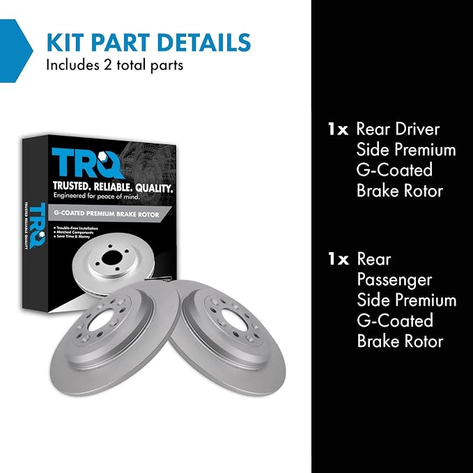 TRQ Rear Brake Rotor Set G Coated Solid Compatible with 2005-2019 Ford Five Hundred Freestyle Taurus Taurus X Flex Edge Explorer 2009-2019 Lincoln MKS MKT MKX 2005-2009 Mercury Montego Sable