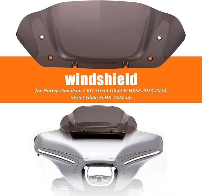 10" Wave Windshield Windscreen Wind Splitter Compatible for Harley Street Glide FLHX 2024-2025, CVO Street Glide FLHXSE 2023-2025, FLHXU 2025 (Smoke)