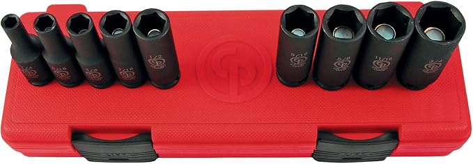 Chicago Pneumatic SS309DG - 3/8 Inch Square Drive, SAE, Deep, Magnetic, 6 Point, Impact Socket Set (9 PCS)