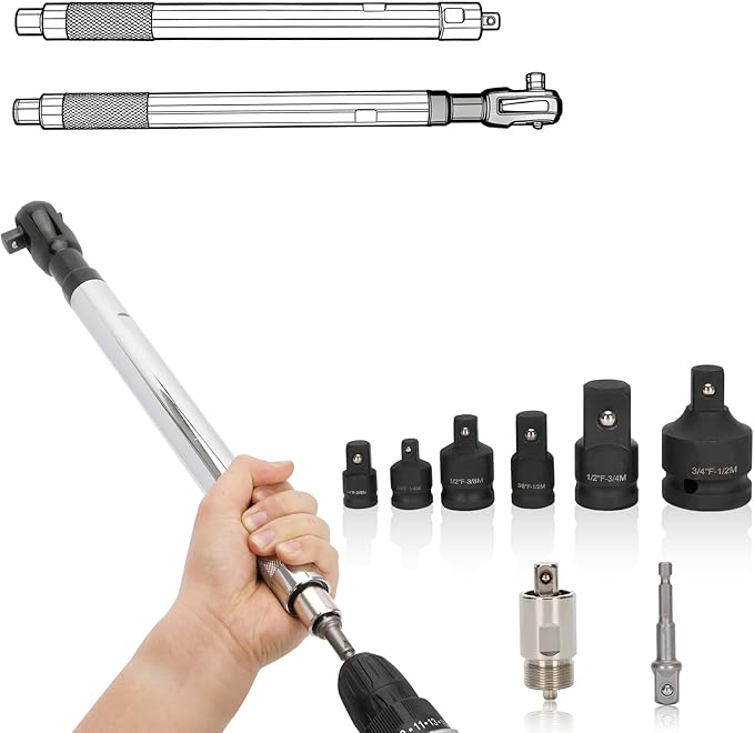 Offset Extension Wrench, 1/2'' Electric Offset Extension for Tight Spaces - 3 in 1 Manual/Electric/Pneumatic Wrench that Can Be Switched, Suitable for Use in Any Narrow Spaces