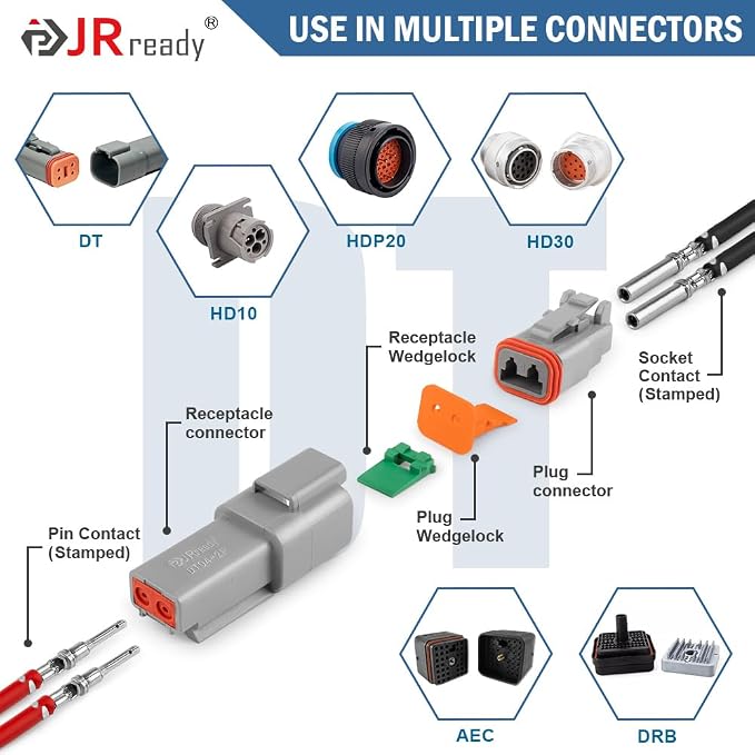 JRready ST6450 Deutsch Connector Pins, Deutsch Stamped Pin, Contact Kit Size 12 16 20 Male Pins and Female Sockets Support Wire Guage 22-12AWG for DTP, DT, DTM Series Connectors 340pcs