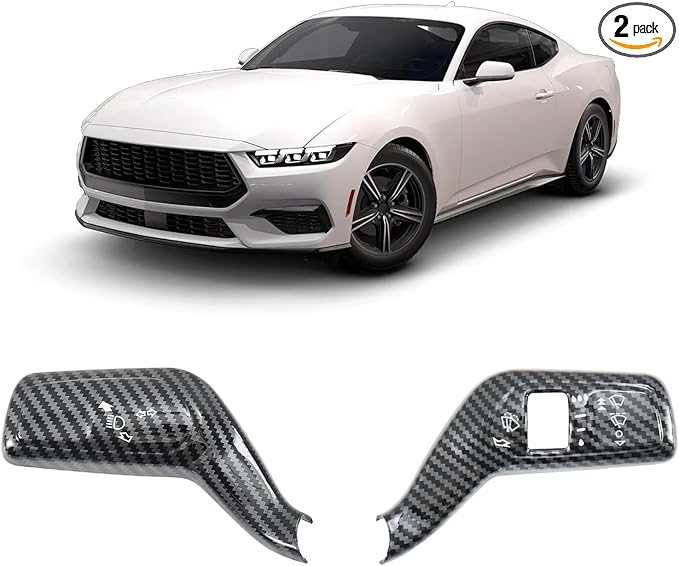 Carbon Fiber Headlight Turn Signal Switch Cover & Wiper Switch Cover Compatible with Ford Mustang 2024 2025