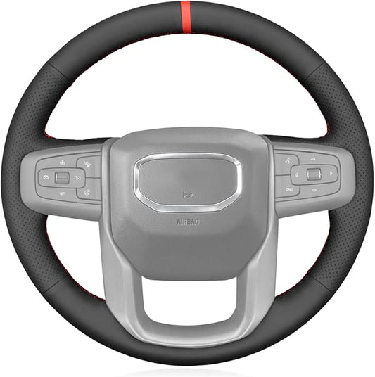 MEWANT Hand Stitch Car Steering Wheel Protector Wrap Cover for GMC Sierra 1500 2019-2023 / Sierra 1500 Limited 2022 / Sierra 2500 2020-2024 / Sierra 3500 2020-2024 / Yukon (XL) 2021-2023 Accessories
