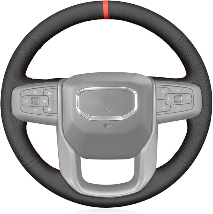 MEWANT Hand Stitch Car Steering Wheel Protector Wrap Cover for GMC Sierra 1500 2019-2023 / Sierra 1500 Limited 2022 / Sierra 2500 2020-2024 / Sierra 3500 2020-2024 / Yukon (XL) 2021-2023 Accessories