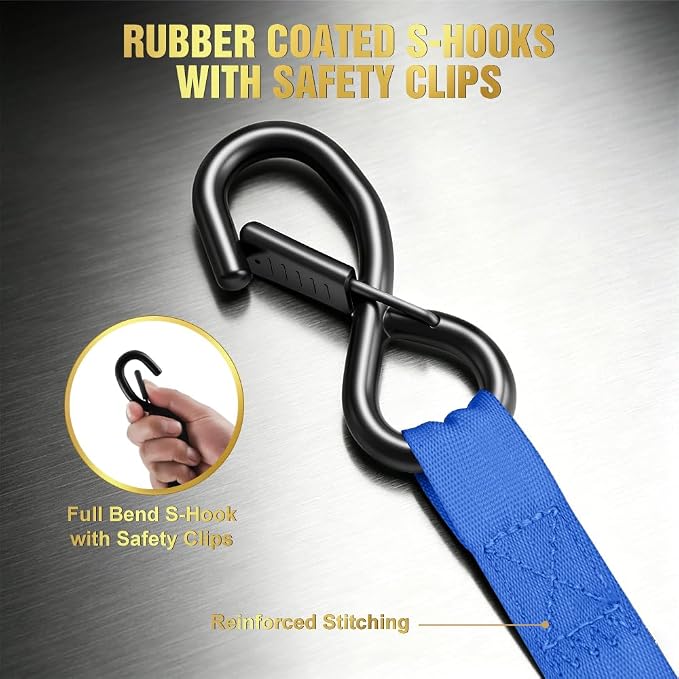 Retractable Ratchet Straps (4-Pack) - 1 Inch x 10 Feet (1,764lb Break Strength) - Auto Self Retracting Tie Down Straps Heavy Duty for Motorcycle, ATV, UTV, Truck, Cargo Trailer – Blue