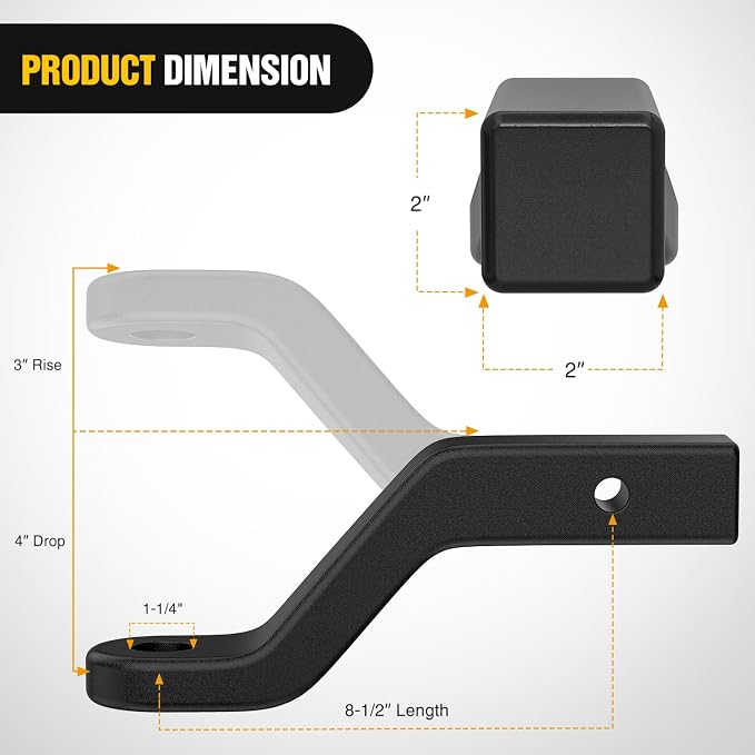 Nilight Forged Trailer Hitch Mount Fits 2 Inch Receiver Square 5/8" Hitch Pin Clip 17000 lbs 4" Drop, 1-1/4” Hole, Gloss Black Powder Coat
