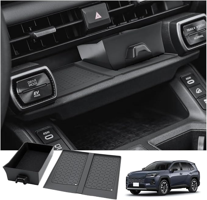 (2PCS) 2026 RAV 4 Wireless Charger Mat & Hidden Drawer Set for 2026 Toyota RAV 4 (6th Gen) Non-Slip Silicone Charging Pad Cover & Removable ABS Console Organizer, 2026 RAV 4 Interior Accessories