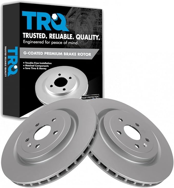 TRQ Rear Brake Rotor Set G Coated Vented Compatible with 2009-2019 Cadillac CTS 2010-2022 Chevrolet Camaro