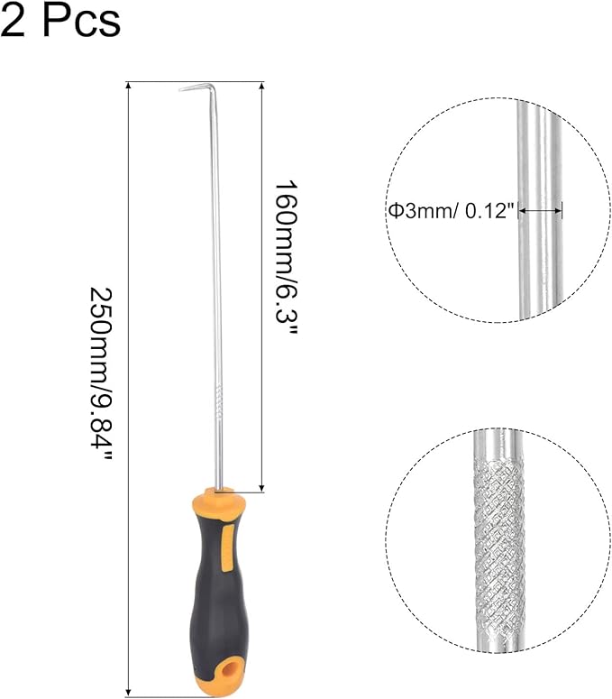 uxcell 90 Degree Pick Hook 9.84" Puller Remover Removal Tool for Oil Seal/O-rings, Gasket, Hose 2Pcs