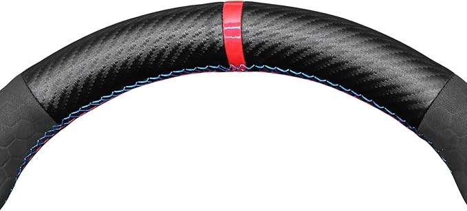 MEWANT Steering Wheel Cover for BMW 1 Series E81 E82 E87 E88 /3 Series E90 E91 E92 E93/ M3 E90 E92 E93Hand Stitch Suede and Carbon Fiber