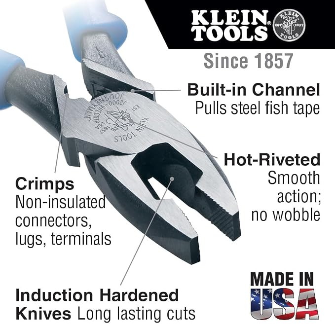 Klein Tools Linemans Pliers, Ratcheting Screwdriver, Side Cutter 9-Inch, 11-in-1 Multi Tool