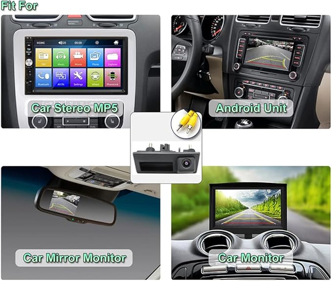 GreenYi HD 720P Backup Camera for Audi VW + AHD 720P Reverse Rear Cam with Gold Rim