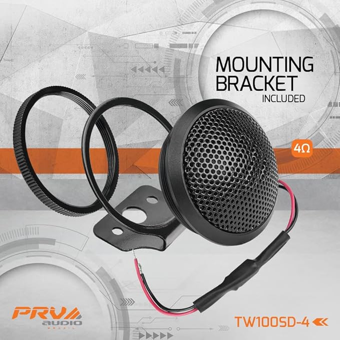 PRV AUDIO TW100SD-4 Soft Dome Tweeter Pair, 28 mm Dome, 4 Ohm, Sleek Flush Mount Design, Lightweight, Neodymium Magnets, Mounting Bracket Included (Pair)