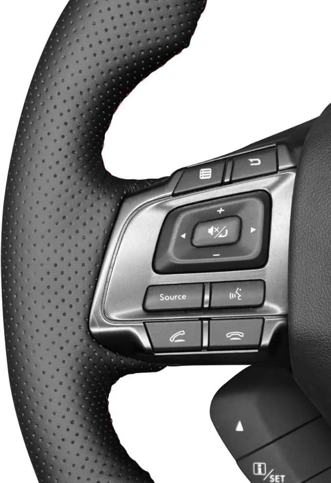 MEWANT DIY Black Matte PU Carbon Fiber Perforated Genuine Leather Steering Wheel Cover for Subaru WRX (STI) Levorg 2015