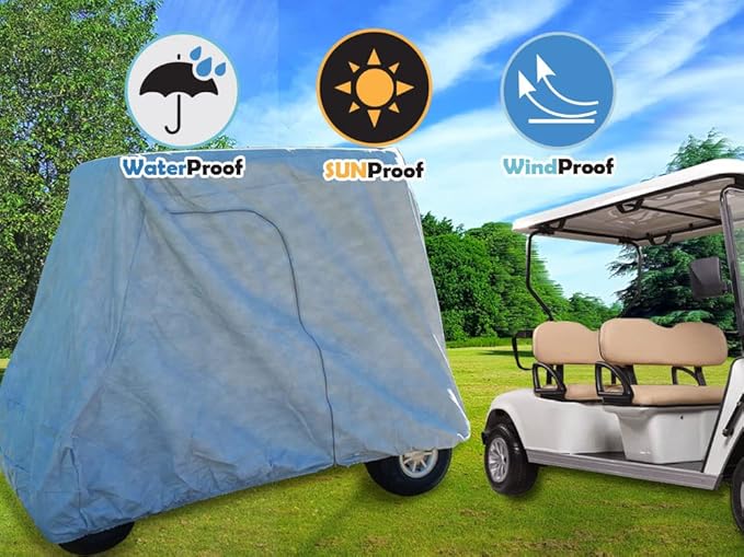 CarsCover HD Waterproof Golf Cart Cover 4 Passenger 5 Layer Storage Covers for Yamaha, Club Car, EZ Go (Fit up to 115 inch Long)