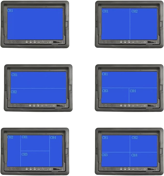 7-inches IPS Monitor 4ch Car Rear View Quad Split,Remote Control, 4-PIN Aviation Connect Video Inputs - 12V-24V 800X480HD for Truck RV Bus Car Vehicle Reversing Backup Rearview Cameras Monitor