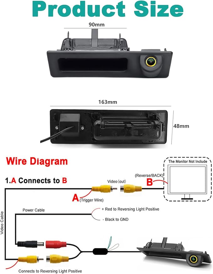 AHD 720P Vehicle Backup Camera for BMW 3 5 Series X1 3 4 5 F07 F10 F11 F25 F26 F30 F34, CCD Reverse Parking Fisheye Lens Waterproof Cam Car Trunk Handle Camera