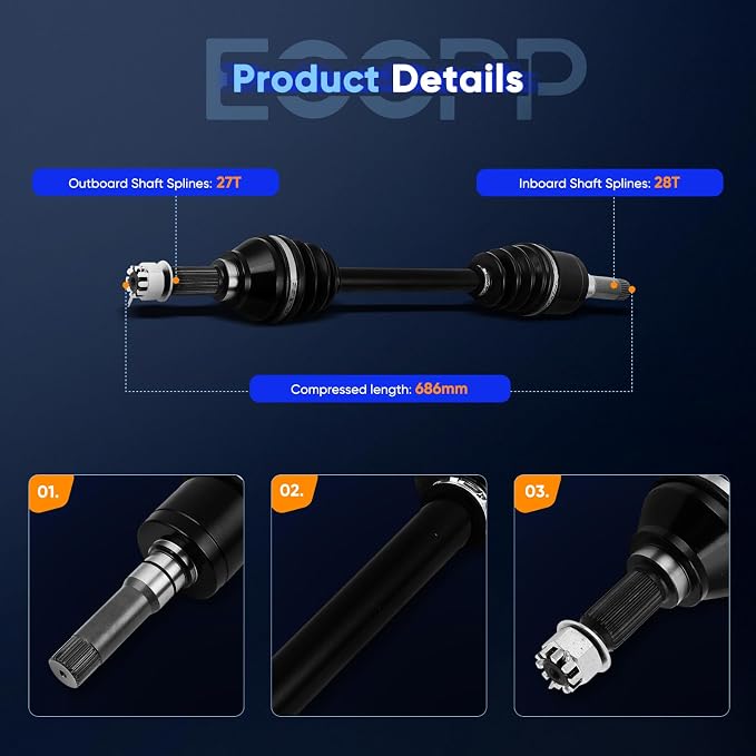 ECCPP CV Axle Drive Shaft Assembly fit 2007-2010 for John Deere Gator XUV 620i 850D Rear Left Right AM140523
