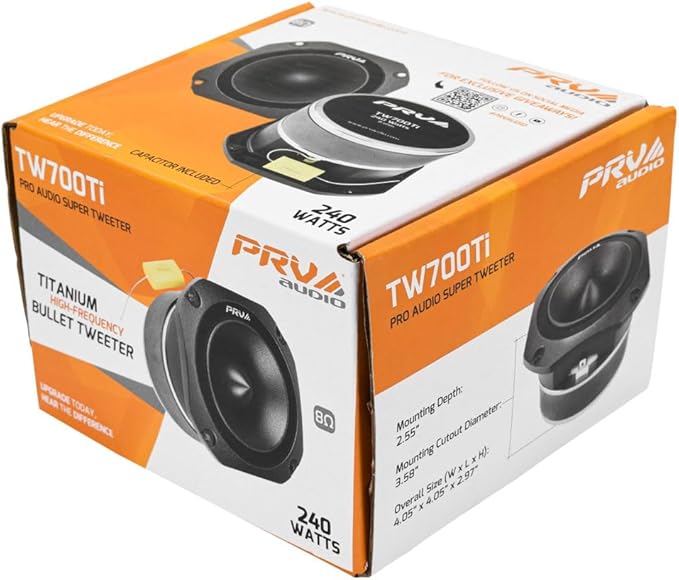 PRV AUDIO TW700Ti Black 4 Inch Titanium Bullet Tweeter TW700Ti 240 Watts, 8 Ohm Super Tweeter, Built-in Capacitor Pro Audio High Frequency Driver (Single)