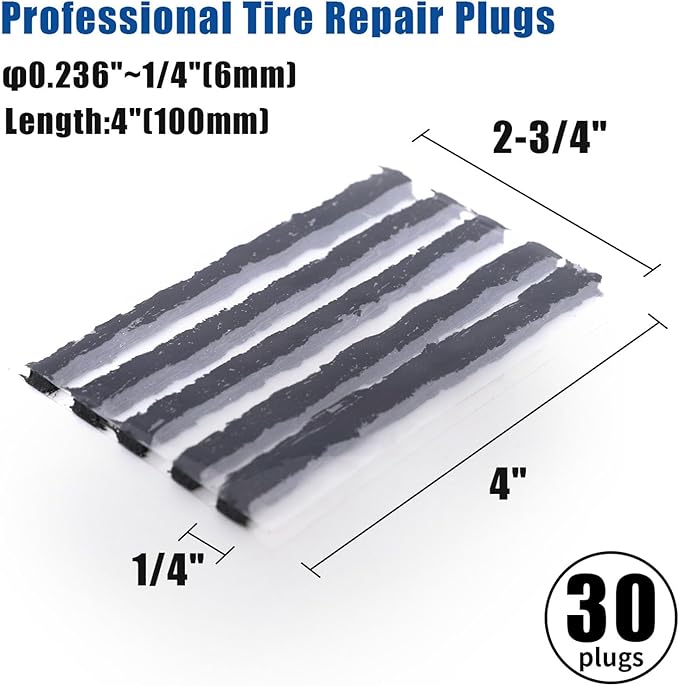 Tire Plugs Heavy Duty (4", 30pcs).Tire Sealing Strip for Puncture Repair are Suitable for Tubeless Tires Car, Light Truck, Motorcycle, ATV, UTV. etc.…