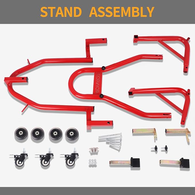 Universal 360°Motorcycle Stand Paddock Rear Lift Combo Bike Wheel Fork Stands Motorcycles Swingarm Spool Stand Adjustable Dismantable Compatible Most for Yamaha Honda Kawasaki Suzuki Red