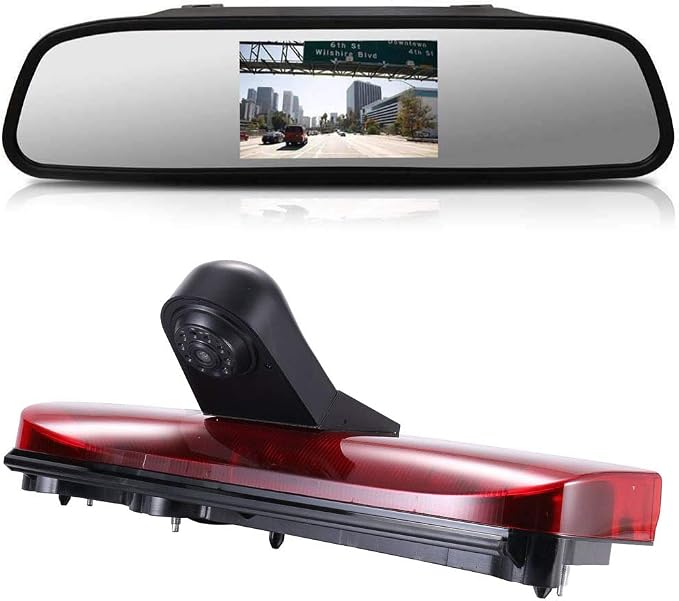 Third Brake Light Backup Camera Brake lamp Parking Camera Vehicle Rear View Camera+4.3" inch TFT Screen Mirror Transporter Replacement for Ford Transit Connect 2014-2017