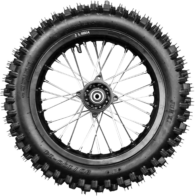 90/100 14" Rear Wheel Tire and Rim Inner Tube with 15mm Bearing Assembly Fit For 110-125cc Dirt Pit Bikes, (3.5-14) 1.85x14, Black (15MM)