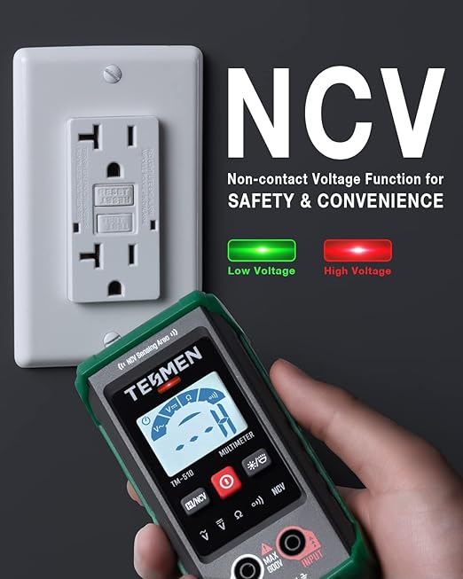 TM-510 Digital Multimeter, 4000 Counts, Smart Measurement, Auto-Ranging Voltmeter; Voltage Tester with Non-Contact Voltage Function, Measures AC/DC Voltage, Resistance, Continuity – Green