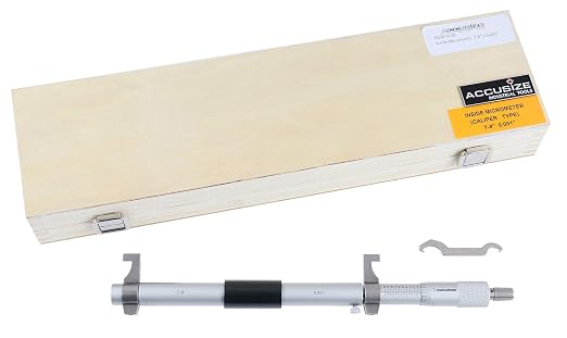 Accusize Industrial Tools 7-8'' by 0.001'' Inside Micrometer in Fitted Case, Satin Chrome Finished, Eg00-3228 | Range: 7-8", Graduation: 0.001", Accuracy: 0.00028", Resolution: 0.0001", Satin Chrome Finish