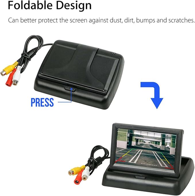 4.3 Inch Small Mini Digital Flip Down Foldable Monitor Screen for Car Truck Vehicle Rear View Reverse Parking Kits Home CCTV