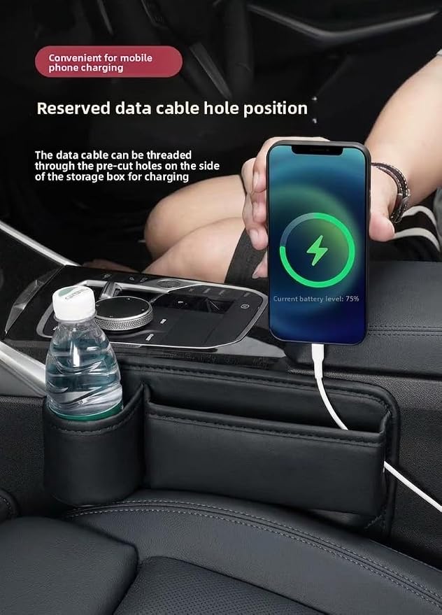 Alymarr Leather Car Seat Gap Filler, Center Console Organizer Multifunctional Auto Console Side Storage Box with Cup Holders,Car Accessories,Magnetic Leather Sunglasses Holder,Phone Key Storage