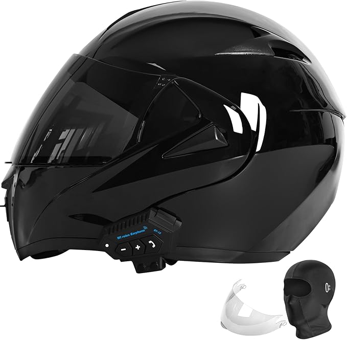 Motorcycle Bluetooth Modular Helmet, DOT Approved Dual Visor Full Face Flip Up Bluetooth Integrated Motorcycle Helmet for Adults Men and Women