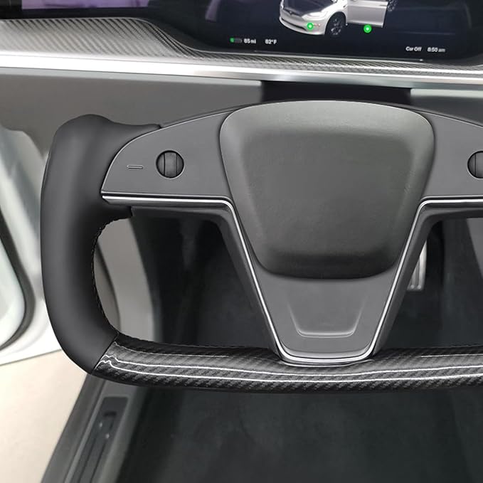 MEWANT DIY Black Shiny PU Carbon Fiber Genuine Leather Steering Wheel Cover for Tesla Model S Yoke 2021-2023 Model X