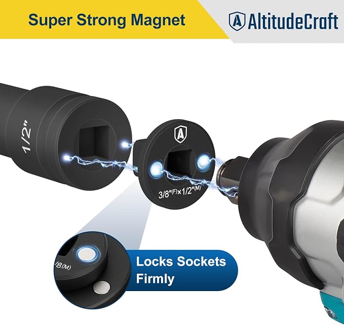 Low Profile Impact Socket Adapter Set, Drive Ratchet Adapter Set, Designed for Tight Spaces, 3/8" to 1/2", 1/4" to 3/8", 3/4" to 1", 1/2" to 3/4", 4PC