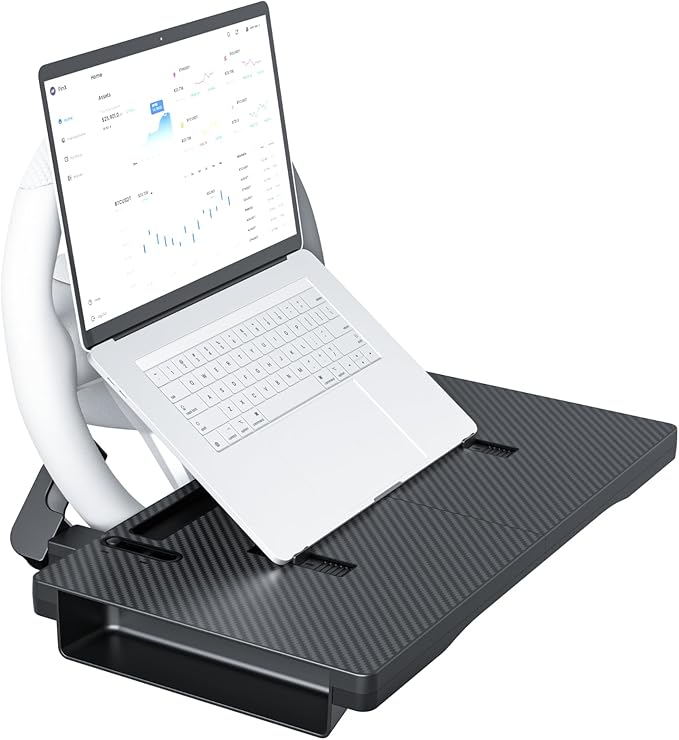 Carbon Fiber 2-in-1 Steering Wheel Tray Table & Car Seat Gap Filler Organizer | Foldable Adjustable Desk for Laptop, Eating & Work | Universal Car Office Accessories for Drivers, Women & Men