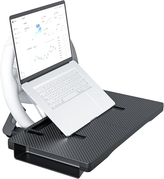 Carbon Fiber 2-in-1 Steering Wheel Tray Table & Car Seat Gap Filler Organizer | Foldable Adjustable Desk for Laptop, Eating & Work | Universal Car Office Accessories for Drivers, Women & Men