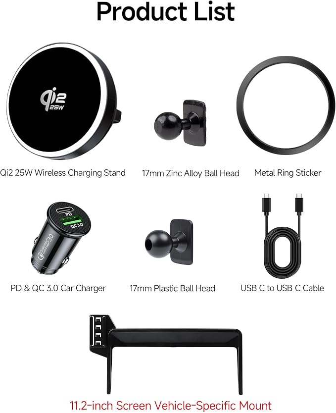 Qi2.2 Max 25W Fast Wireless Car Charger Phone Holder for 2025-2026 Volvo XC60/XC90 11.2-Inch Screen, Magnetic Phone Mount Compatible with MagSafe