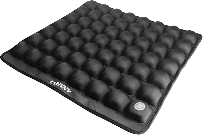 Air Inflatable Seat Cushion with Built-in Pump - Pressure Relief Wheelchair Cushion for Sciatica & Tailbone Pain - 441 lbs Capacity, Anti-Slip Pad for Car & Office Chair, 18x17 with Grey Cover