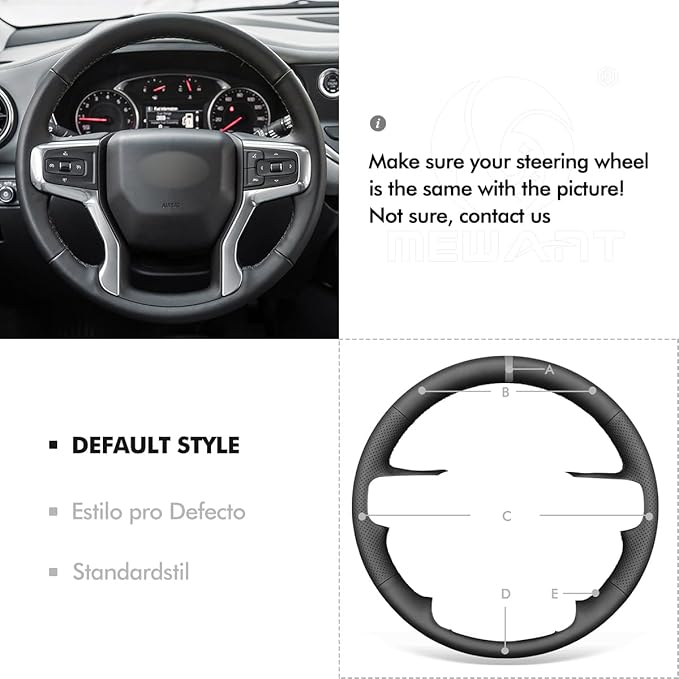 MEWANT Custom DIY Black Genuine Leather Steering Wheel Cover for Chevy Silverado 1500 Silverado 2500/3500 Blazer